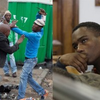 Mthinta Bhengu, pictured (right) in court, was photographed in the act of stabbing Mozambique migrant Emmanuel Sithole, who later died