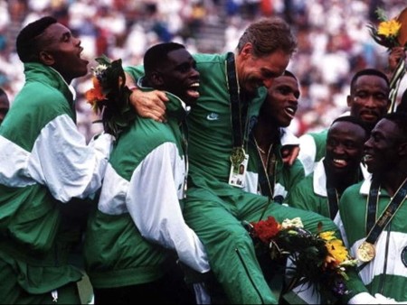 Jo Bonfrere is carried off the pitch following Nigeria’s Olympic Gold
