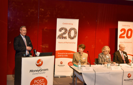 Standing Marc Matthews Senior Regional Director – U.K and Ireland. Seating from left: Paula Vennells, chief executive officer for the Post Office, Pam Patsley, MoneyGram’s executive chairman and Peter Ohser MoneyGram’s Executive Vice President, Americas & Europe.