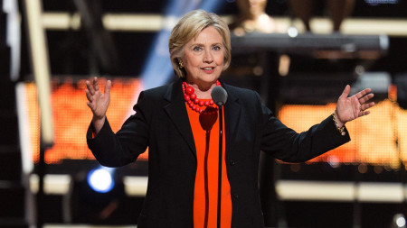 Hilary Clinton acknowledges a mostly appreciative audience at Fridays ‘Black Girls Rock’ event in New Jersey