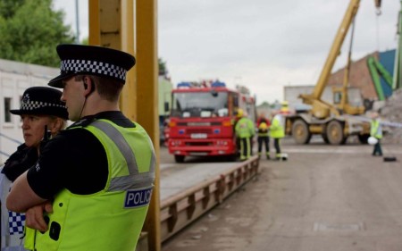 Police at the Hawkeswood Metal recycling plant in Birmingham