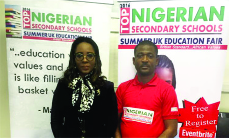 L-R: Mrs. Folake Abdulrazaq; Minister/Head (Consular Edu. & Welfare) Nigeria High Commission London and Mr. Femi Akinwunmi CEO Brand Edge Ltd - Organizers of Top Nigerian Secondary Schools UK Education Fair.