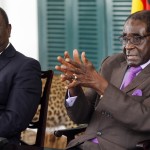 Zimbabwean President Robert Mugabe and Prime Minister Morgan Tsvangirai address a media conference at State House in the capital Harare