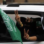 Saudi veiled women celebrate the country's National Day in Riyadh