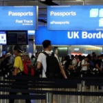 UK Border control is seen in Terminal 2 at Heathrow Airport in London