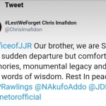 Figure 5 Condolence Tweet to Dr Zanetor – Daughter of President Rawlings and successors