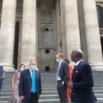 NHSFig 8 After-the-service Professor Jonathan Van-Tam Deputy Chief Medical Officer in a covid-social distance greeting with Professor Chris Imafidon