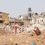 Fig 3 – Remains of the Flatten 2-Storey house near the epicentre at Revd Aderinola Street