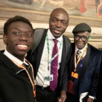 Fig 1 Bayo Alaba of the new Black MP flanked by Professor Chris Imafidon and Anthony Udotong at the Oath-taking ceremony in parliament