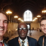 Fig 5 – Andrew Roberts & Krystian flanked by Prof Chris Imafidon at Westminster Hall of Parliament